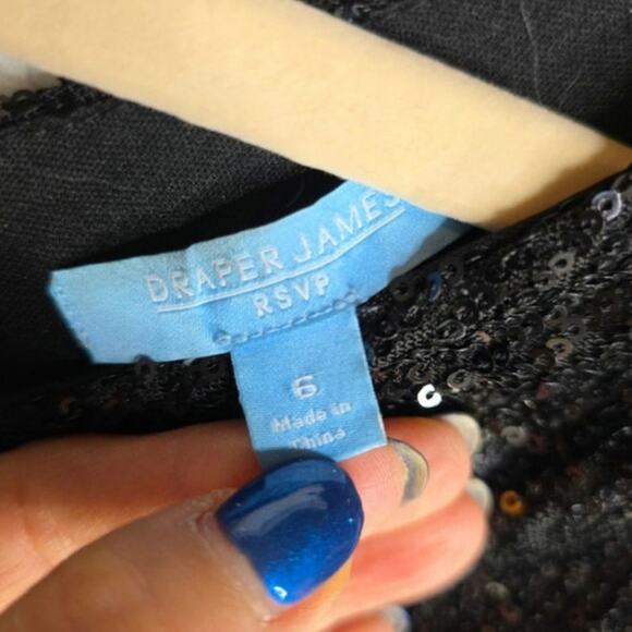 Draper James Sz6 Black V neck Sequin below Knee Double layers dress. Sparkling - Picture 2 of 13